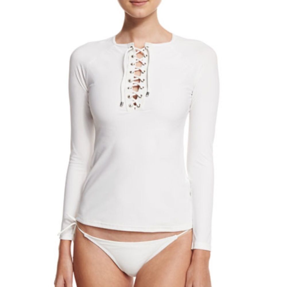 Brand New with Tags Cabana Life‎ White Long Sleeve Lace Up Swim CoverUp Top XL